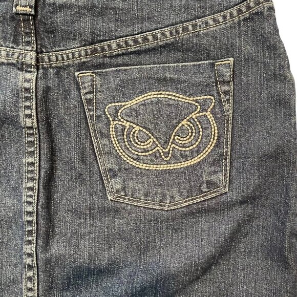 PAUL‎ & JOE Dark Denim Mini Skirt Juniors Size 7 Embroidered Owls y2K-Style Wash - Picture 3 of 9
